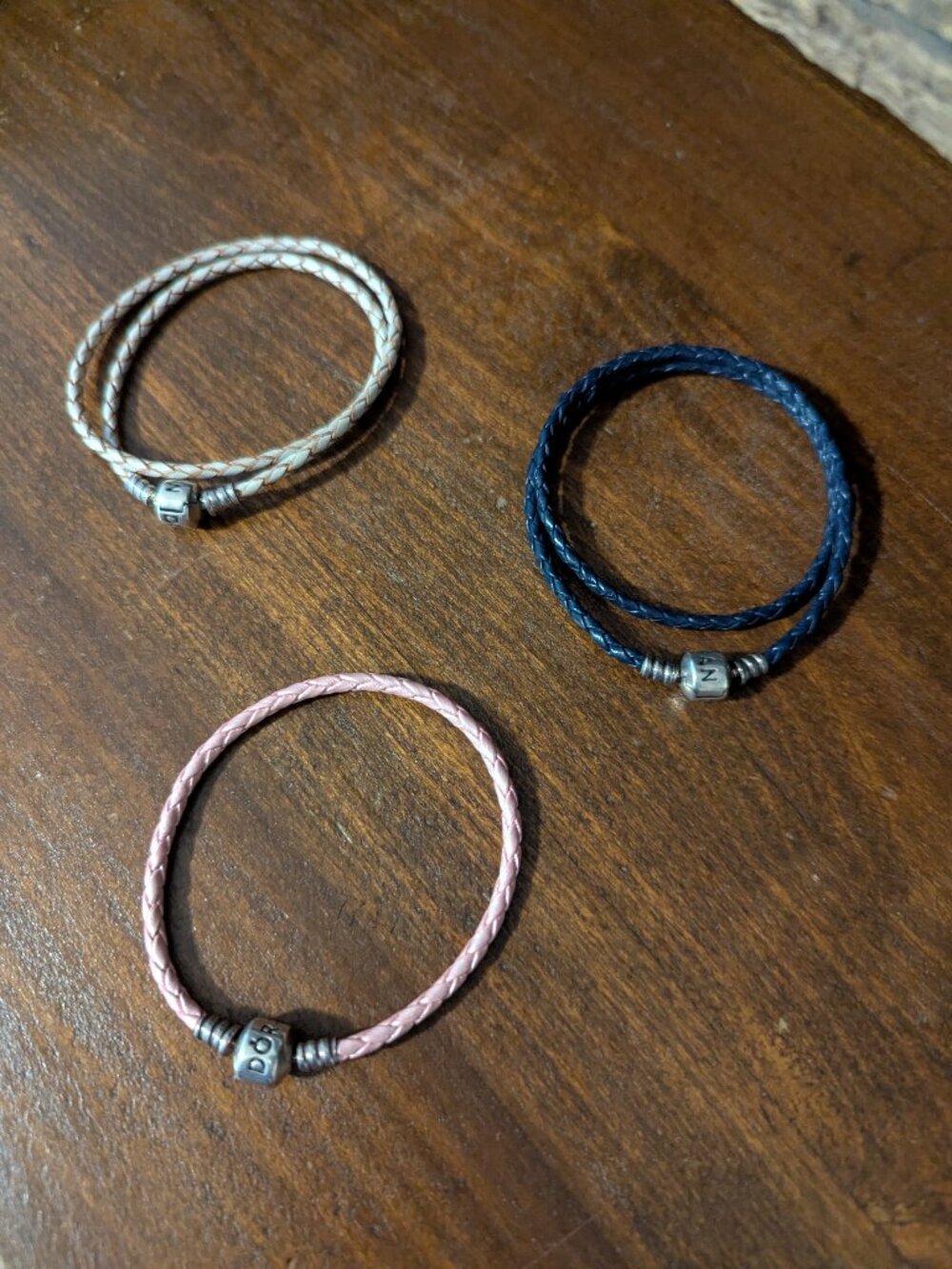 Set of 3 Pandora Moments braided leather bracelets